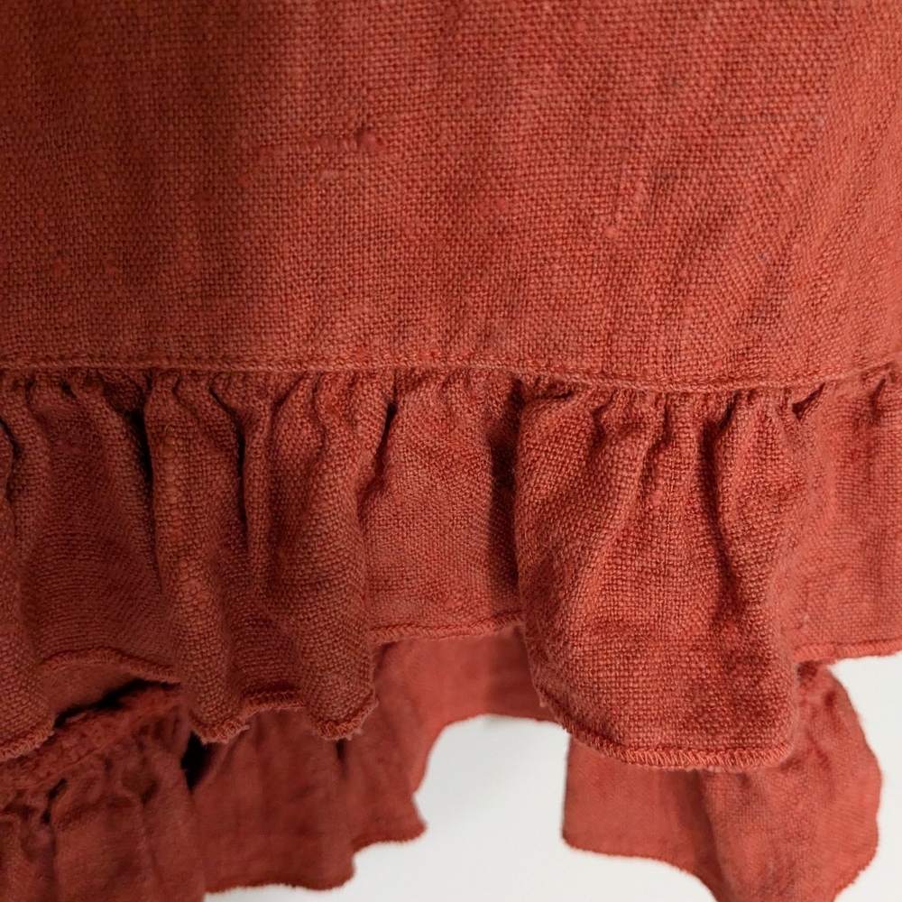 Bryn Walker EUC Rust Orange Pumpkin Lagenlook Linen Tank Ruffle Edge Size Small - Picture 5 of 8